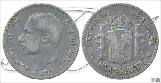 España - 1881 - Alfonso XII - Nº 00061 - BC- / F- - 1 peseta 1881 MSM Ag