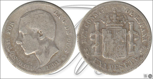 España - 1881 - Alfonso XII - Nº 00061 - RC/ BC- - 1 peseta 1881 MSM Ag