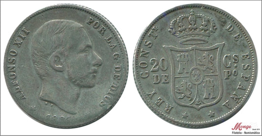 España - 1881 - Alfonso XII - Nº 00080 - MBC- / MBC - 20 centavos de peso 1881 Manila Ag