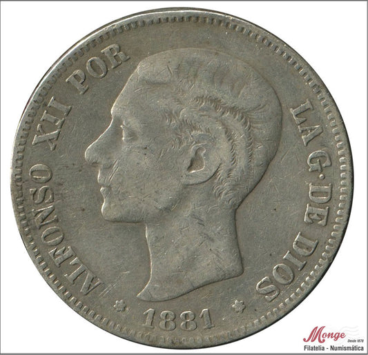 España - 1881 - Alfonso XII - Nº 00132 - BC / F - 5 pesetas 1881 (*18*81) MSM - 24,80 gr. plata