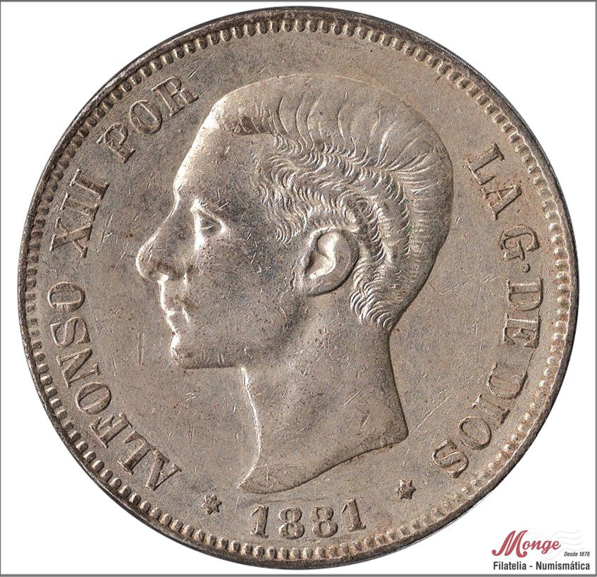 España - 1881 - Alfonso XII - Nº 00132 - MBC+ / VF+ - 5 pesetas 1881 (*18*81) MSM - 25 gr. plata