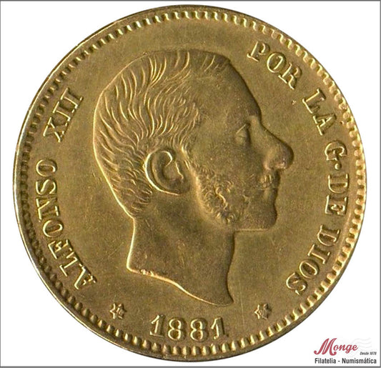 España - 1881 - Alfonso XII - Nº 00179 - MBC+ / VF+ - 25 pesetas 1881 (*18*81) MSM 8 gr. oro