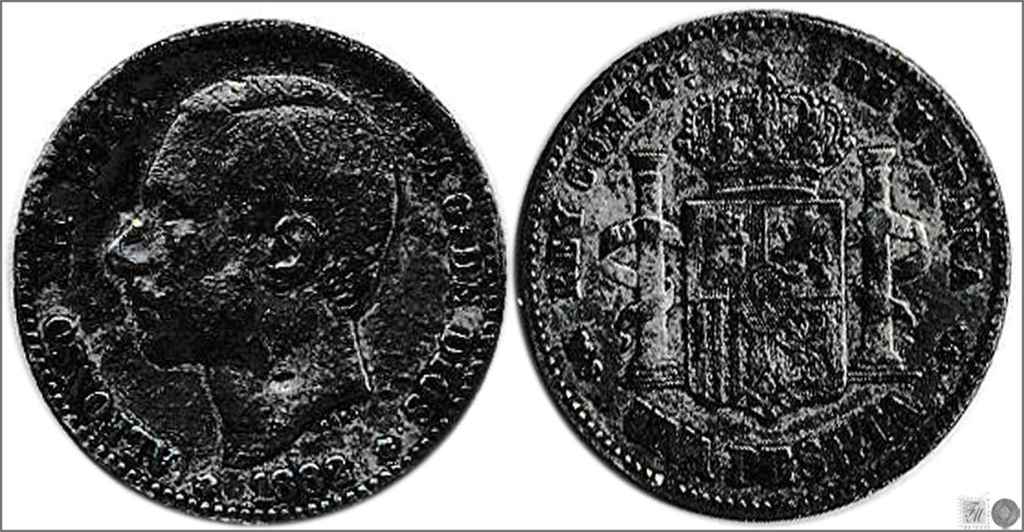 España - 1882 - Alfonso XII - Nº 00062 - BC / F - 1 peseta 1882 MSM / Falsa de época