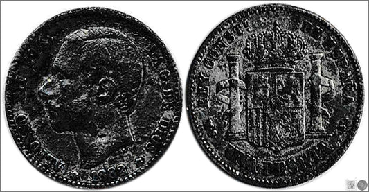 España - 1882 - Alfonso XII - Nº 00062 - BC / F - 1 peseta 1882 MSM / Falsa de época