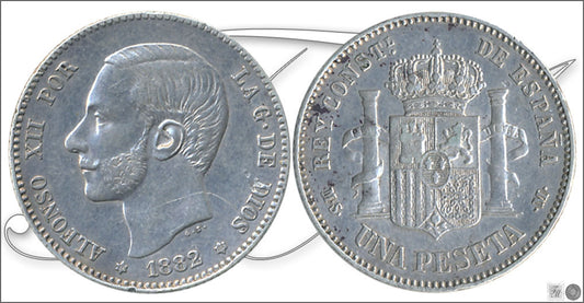 España - 1882 - Alfonso XII - Nº 00062 - EBC- / MBC+ - 1 peseta 1882 (*18*82) MSM Ag