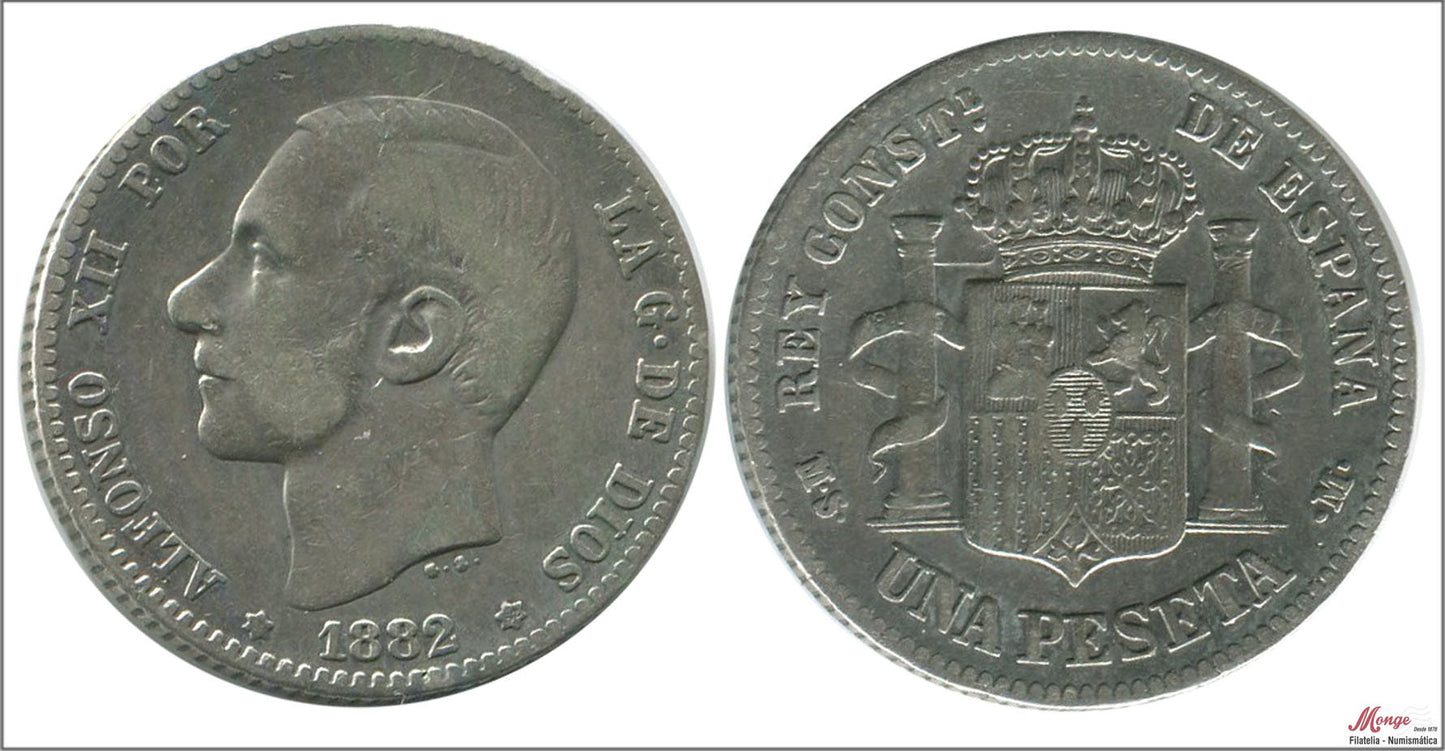 España - 1882 - Alfonso XII - Nº 00062 - MBC - / VF- - 1 peseta 1882 (*18*82) MSM Ag / Foto generica