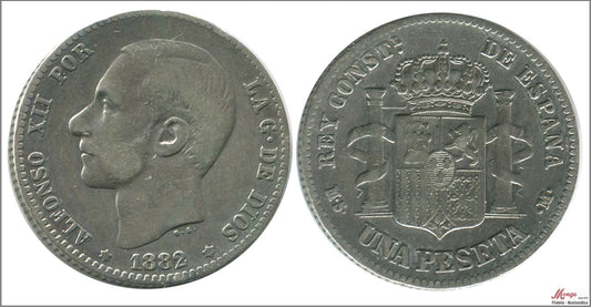 España - 1882 - Alfonso XII - Nº 00062 - MBC - / VF- - 1 peseta 1882 (*18*82) MSM Ag / Foto generica