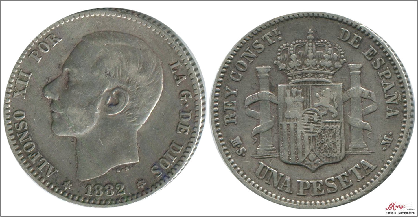 España - 1882 - Alfonso XII - Nº 00062 - MBC / VF - 1 peseta 1882 (*18*82) MSM Ag