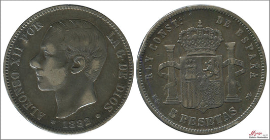 España - 1882 - Alfonso XII - Nº 00133 - BC / F - 5 pesetas 1882 (*82) MSM - 25 gramos plata - foto generica