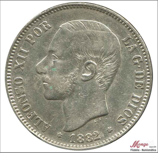 España - 1882 - Alfonso XII - Nº 00133 - MBC+ / VF+ - 5 pesetas 1882 (*18*82) MSM Ag.