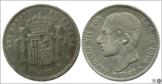 España - 1882 - Alfonso XII - Nº 00133 - RC / VG - 5 pesetas 1882 MSM - 25 gr. plata - foto generica