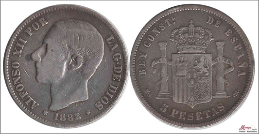 España - 1882 - Alfonso XII - Nº 00133a - BC / F - 5 pesetas 1882 Sobre 1881 MSM Ag.