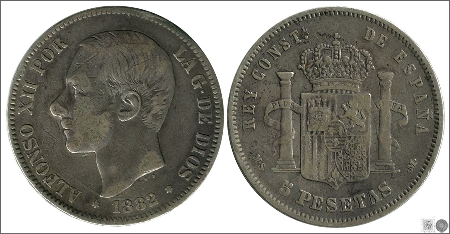 España - 1882 - Alfonso XII - Nº 00133a - Buena conservación - BC / F - 5 pesetas 1882 (*81) MSM