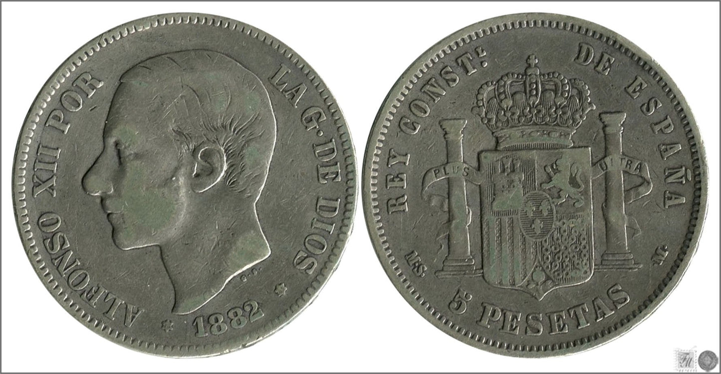 España - 1882 - Alfonso XII - Nº 00133a - Buena conservación mas - BC+ / F+ - 5 pesetas 1882 (*18*81) MSM