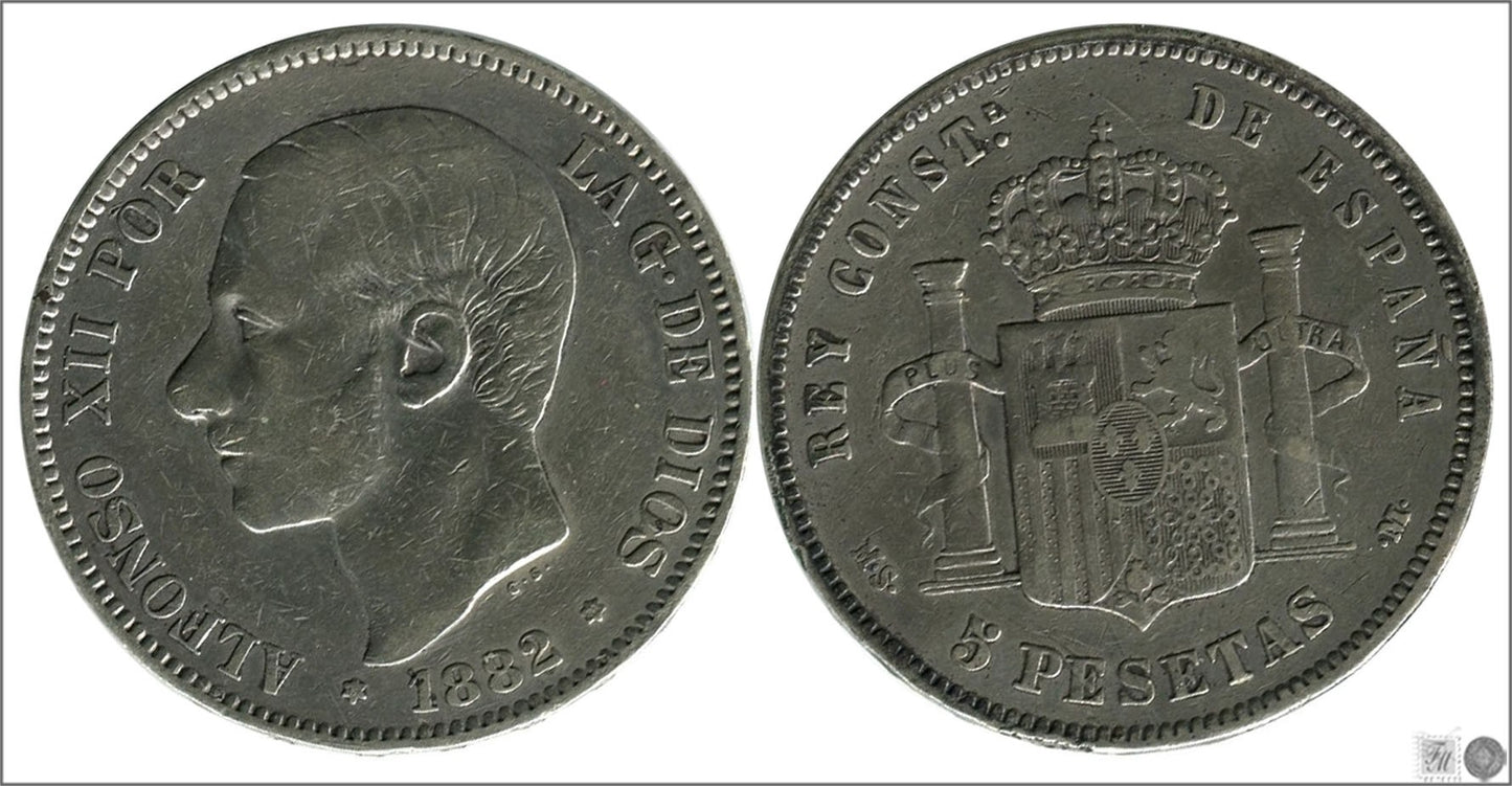 España - 1882 - Alfonso XII - Nº 00133a - Cara y Cruz - MBC / MBC- - 5 pesetas 1882 (*81) MSM Ag