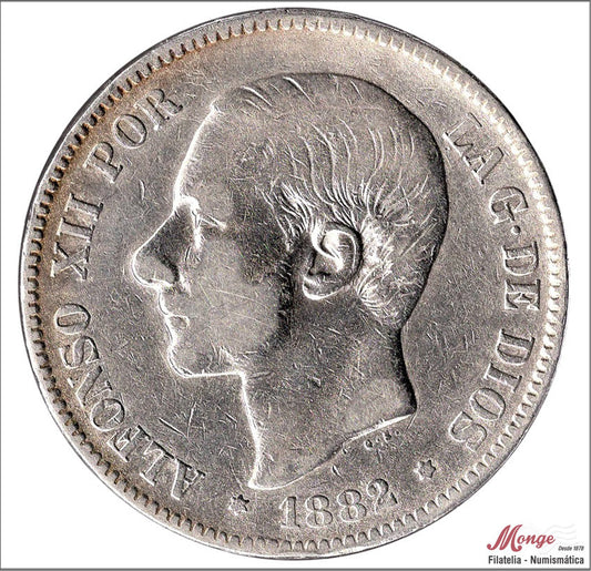 España - 1882 - Alfonso XII - Nº 00133a - MBC - / VF- - 5 pesetas 1882 (*18*81) MSM - 24,65 gr. plata