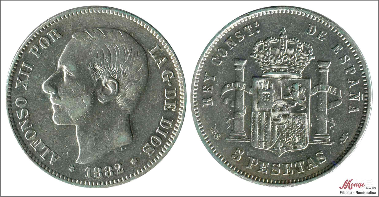 España - 1882 - Alfonso XII - Nº 00133a - MBC - / VF- - 5 pesetas 1882 (*18*81) MSM