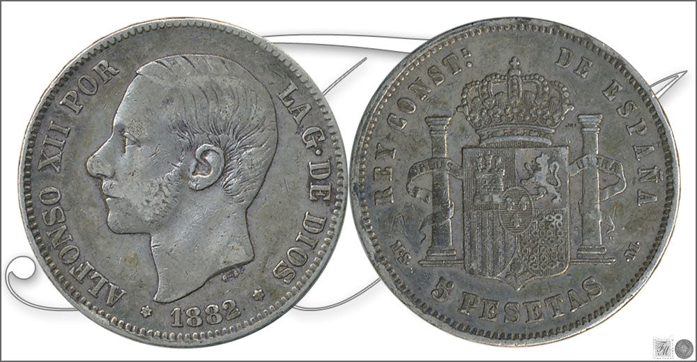 España - 1882 - Alfonso XII - Nº 00133a - MBC - / VF- - 5 pesetas Año 1882 Sobre 1881 (*18*82) MSM Ag.