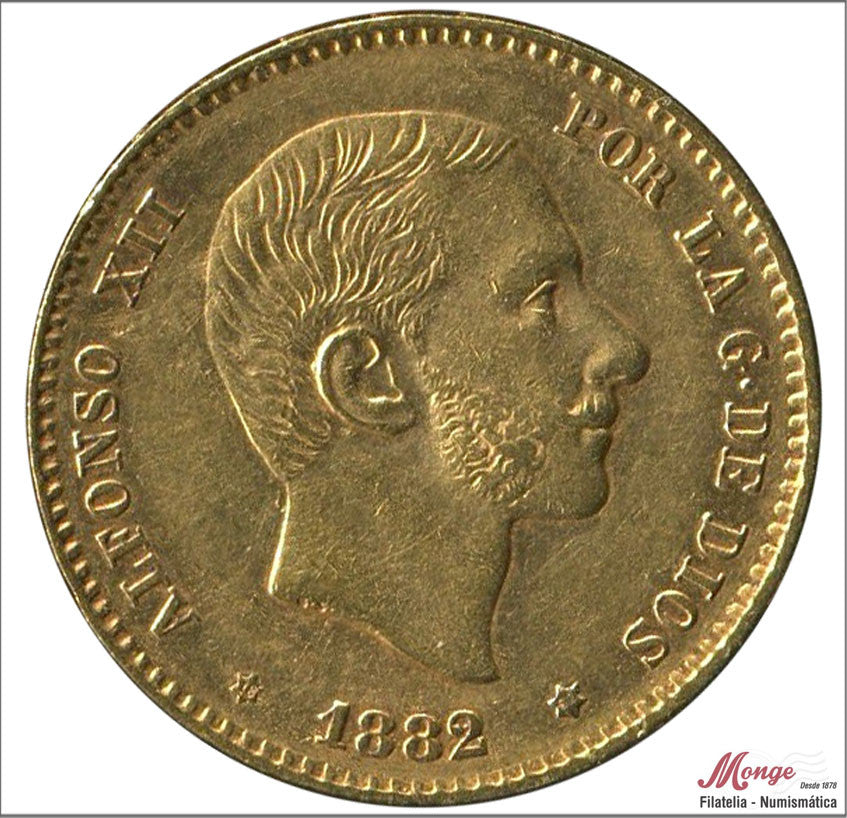 España - 1882 - Alfonso XII - Nº 00180 - MBC / VF - 25 pesetas 1882 (*18*82) MSM 8 gr. oro