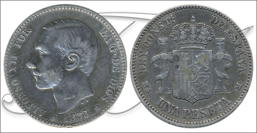 España - 1883 - Alfonso XII - Nº 00063 - MBC- / BC - 1 peseta 1883 (*83) MSM Ag