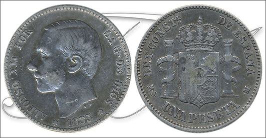 España - 1883 - Alfonso XII - Nº 00063 - MBC- / BC - 1 peseta 1883 (*83) MSM Ag