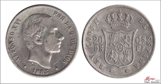 España - 1883 - Alfonso XII - Nº 00082 - MBC- / MBC - 20 centavos de peso 1883 Manila Ag.