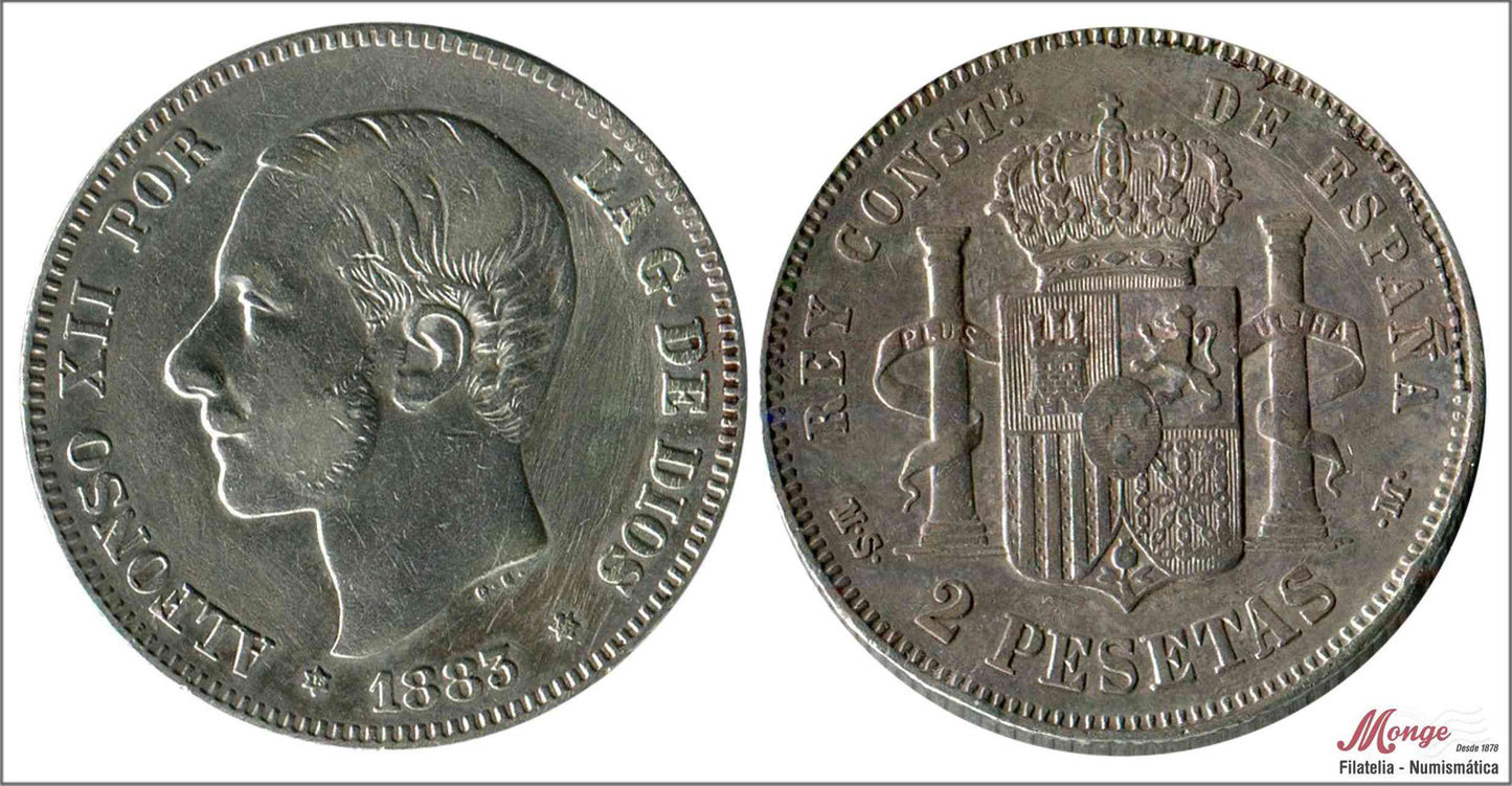 España - 1883 - Alfonso XII - Nº 00094 - MBC / MBC+ - 2 pesetas 1883 (*18*83) MSM Ag