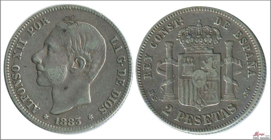 España - 1883 - Alfonso XII - Nº 00094 - MBC / VF - 2 pesetas 1883 MSM Ag / Foto generica