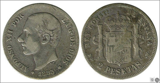 España - 1883 - Alfonso XII - Nº 00094 - RC / VG - 2 pesetas 1883 MSM Ag