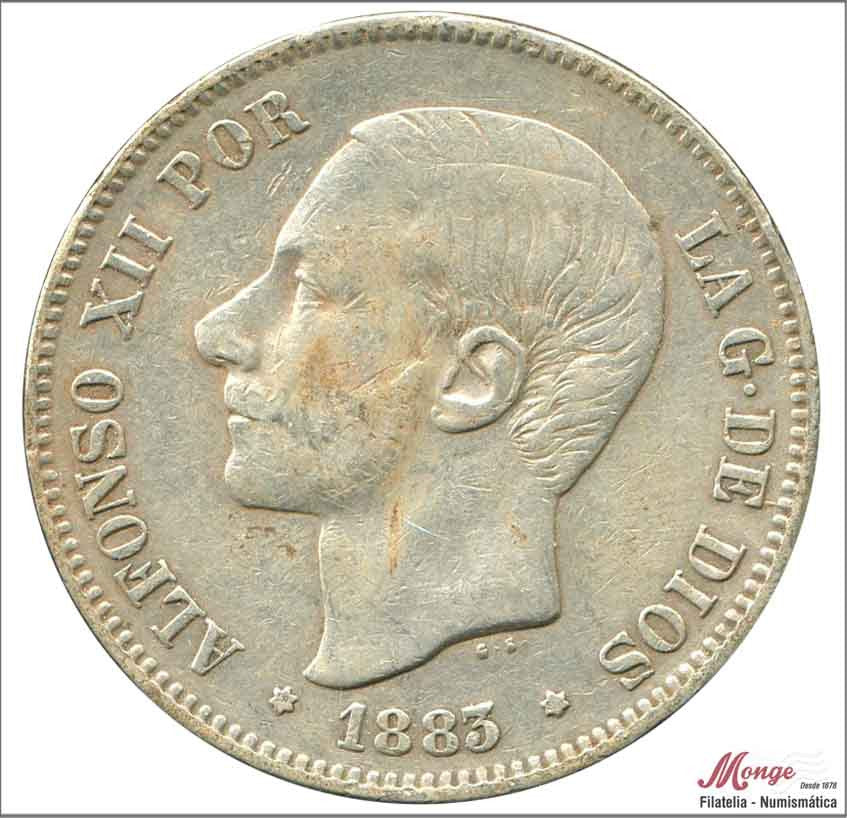 España - 1883 - Alfonso XII - Nº 00134 - BC- / F- - 5 pesetas 1883 MSM - 25 gr. plata - foto generica