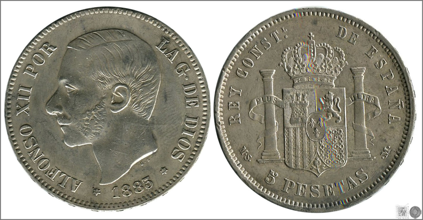 España - 1883 - Alfonso XII - Nº 00134 - EBC- / EBC - 5 pesetas 1883 (*18*83) MSM Ag.