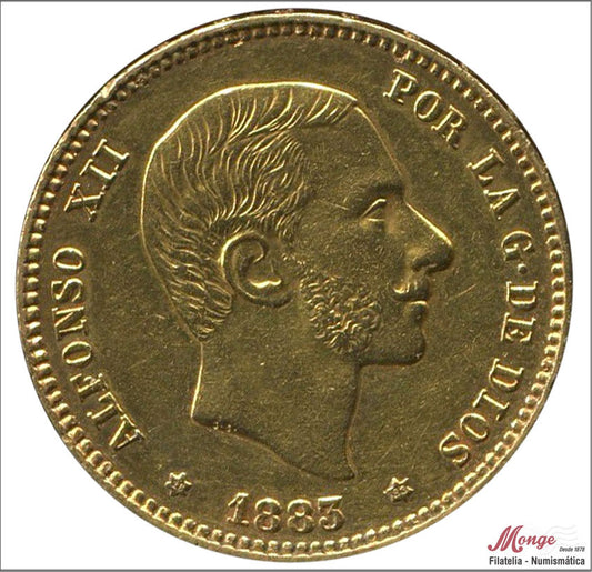 España - 1883 - Alfonso XII - Nº 00181 - MBC - / VF- - 25 pesetas 1883 (*18*83) MSM oro