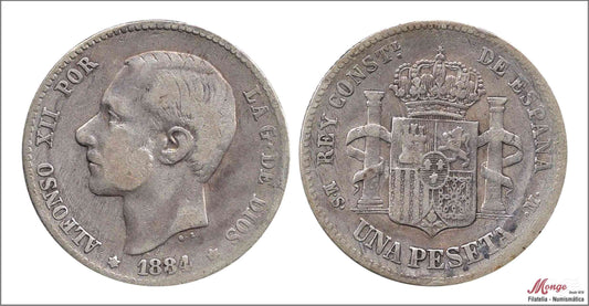 España - 1884 - Alfonso XII - Nº 00064 - BC / F - 1 peseta 1884 MSM Ag