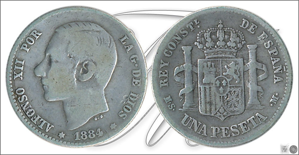 España - 1884 - Alfonso XII - Nº 00064 - RC/ BC - 1 peseta 1884 MSM Ag