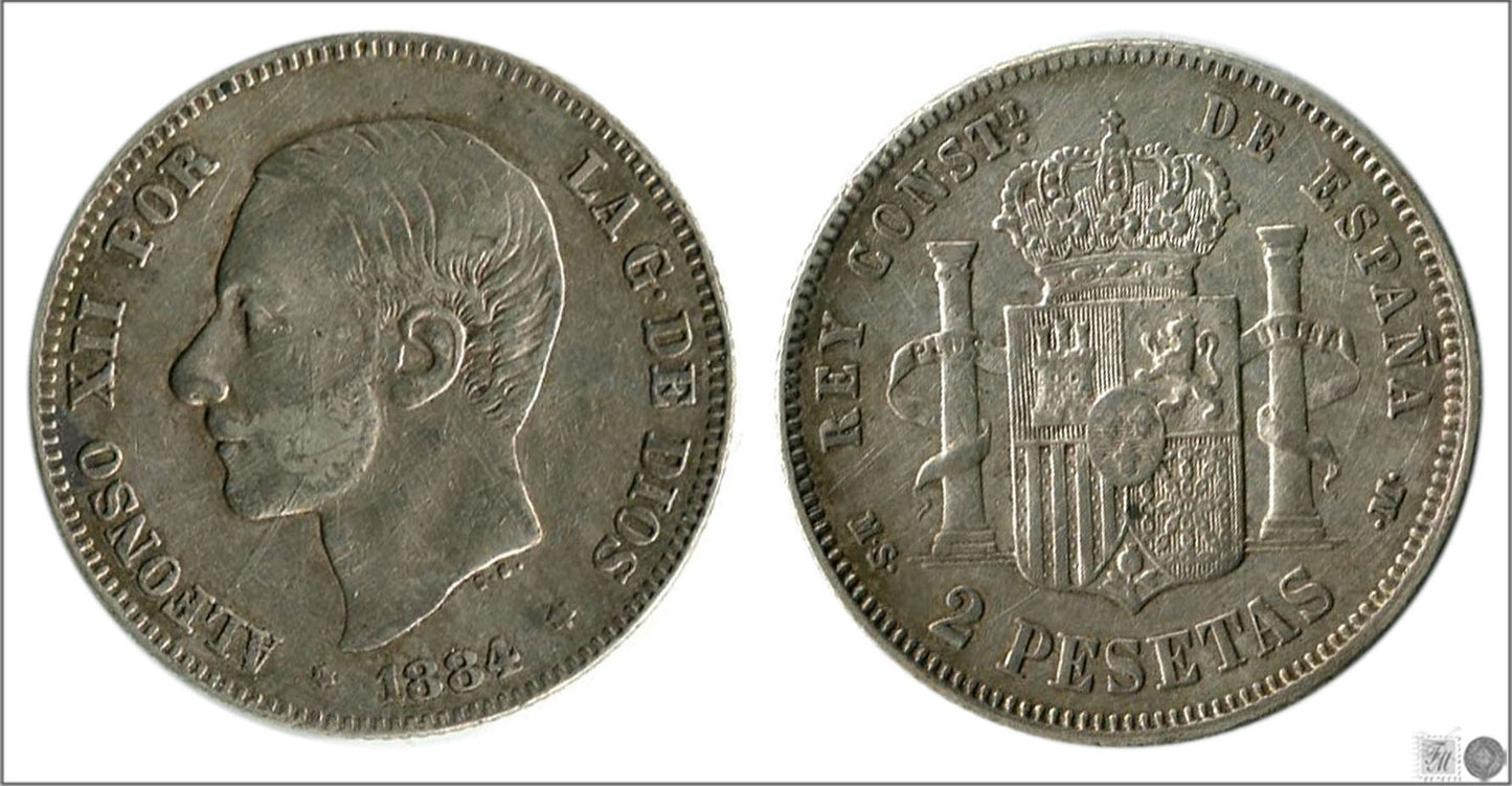 España - 1884 - Alfonso XII - Nº 00095 - MBC - / VF- - 2 pesetas 1884 (*84) MSM Ag