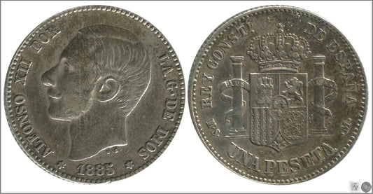 España - 1885 - Alfonso XII - Nº 00065 - Muy Buena conservación - MBC / VF - 1 peseta 1885 (*18*85) MSM Ag