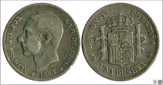 España - 1885 - Alfonso XII - Nº 00065 - RC / VG - 1 peseta 1885 MSM Ag