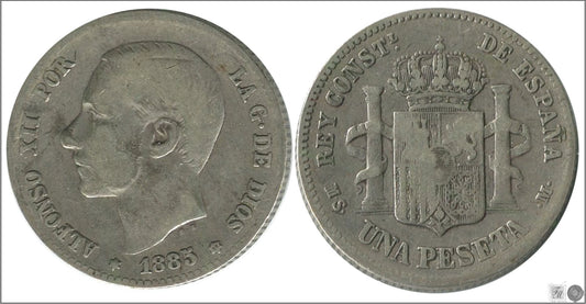 España - 1885 - Alfonso XII - Nº 00066 - BC- / F- - 1 peseta 1885 (*86) MSM Ag