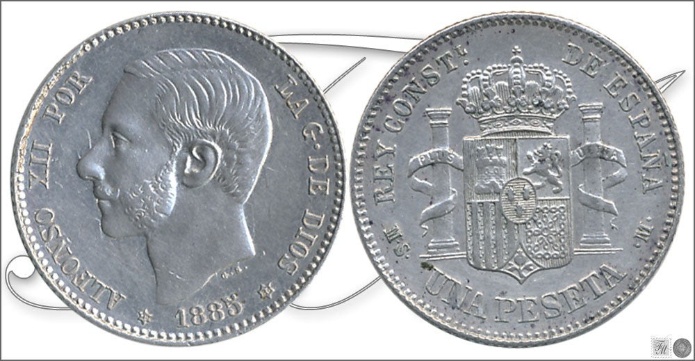 España - 1885 - Alfonso XII - Nº 00066 - Excelente conservacion menos - EBC- / XF- - 1 peseta 1885 (*18*86) MSM Ag