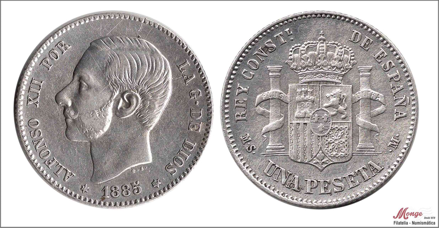 España - 1885 - Alfonso XII - Nº 00066 - MBC / VF - 1 peseta 1885 (*18*86) MSM Ag