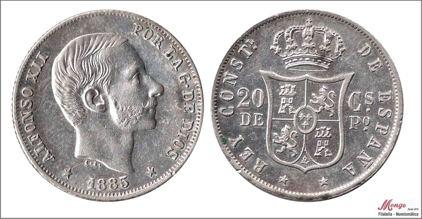 España - 1885 - Alfonso XII - Nº 00084 - EBC+ / XF+ - 20 centavos de peso 1885 Manila Ag.