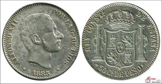 España - 1885 - Alfonso XII - Nº 00108 - EBC+ / EBC - 50 centavos de peso 1885 Manila Ag.