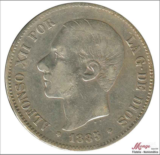 España - 1885 - Alfonso XII - Nº 00136 - RC / VG - 5 pesetas 1885 MSM - 25 gr. plata - foto generica