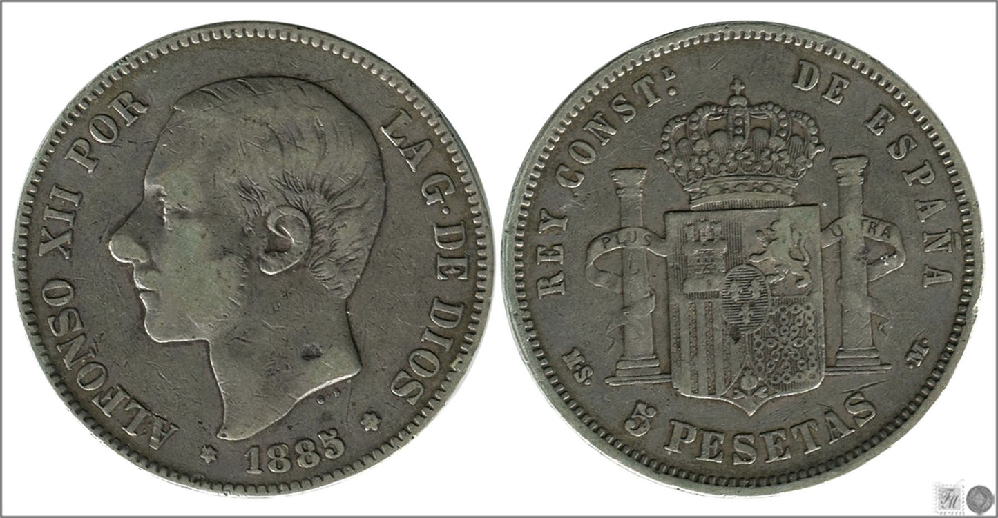 España - 1885 - Alfonso XII - Nº 00137 - BC / F - 5 pesetas 1885 (*86) MSM Ag