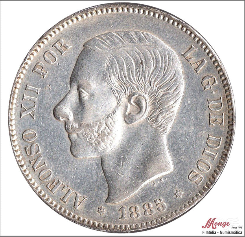 España - 1885 - Alfonso XII - Nº 00137 - EBC+ / XF+ - 5 pesetas 1885 (*18*86) MSM - 25 gr. plata