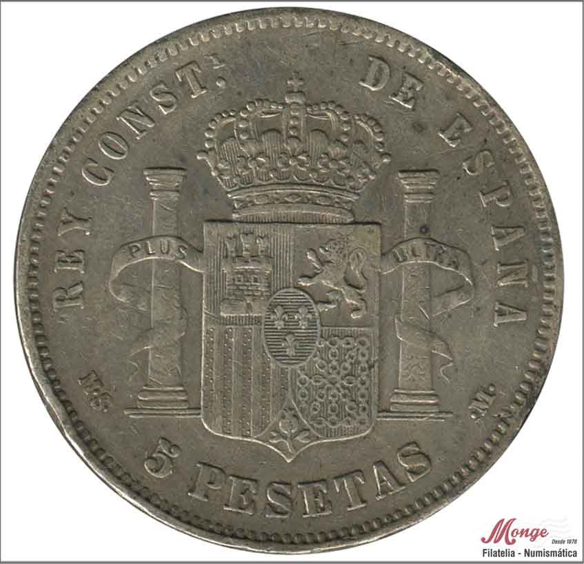 España - 1885 - Alfonso XII - Nº 00138 - MBC - / VF- - 5 pesetas 1885 (*18*87) MSM Ag