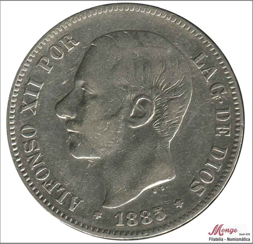 España - 1885 - Alfonso XII - Nº 00139 - BC / F - 5 pesetas 1885 (*87) MPM Ag.