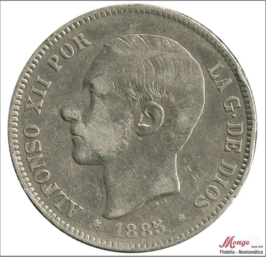 España - 1885 - Alfonso XII - Nº 00139 - MBC - / VF- - 5 pesetas 1885 (*18*87) MPM - 24,85 gr. plata