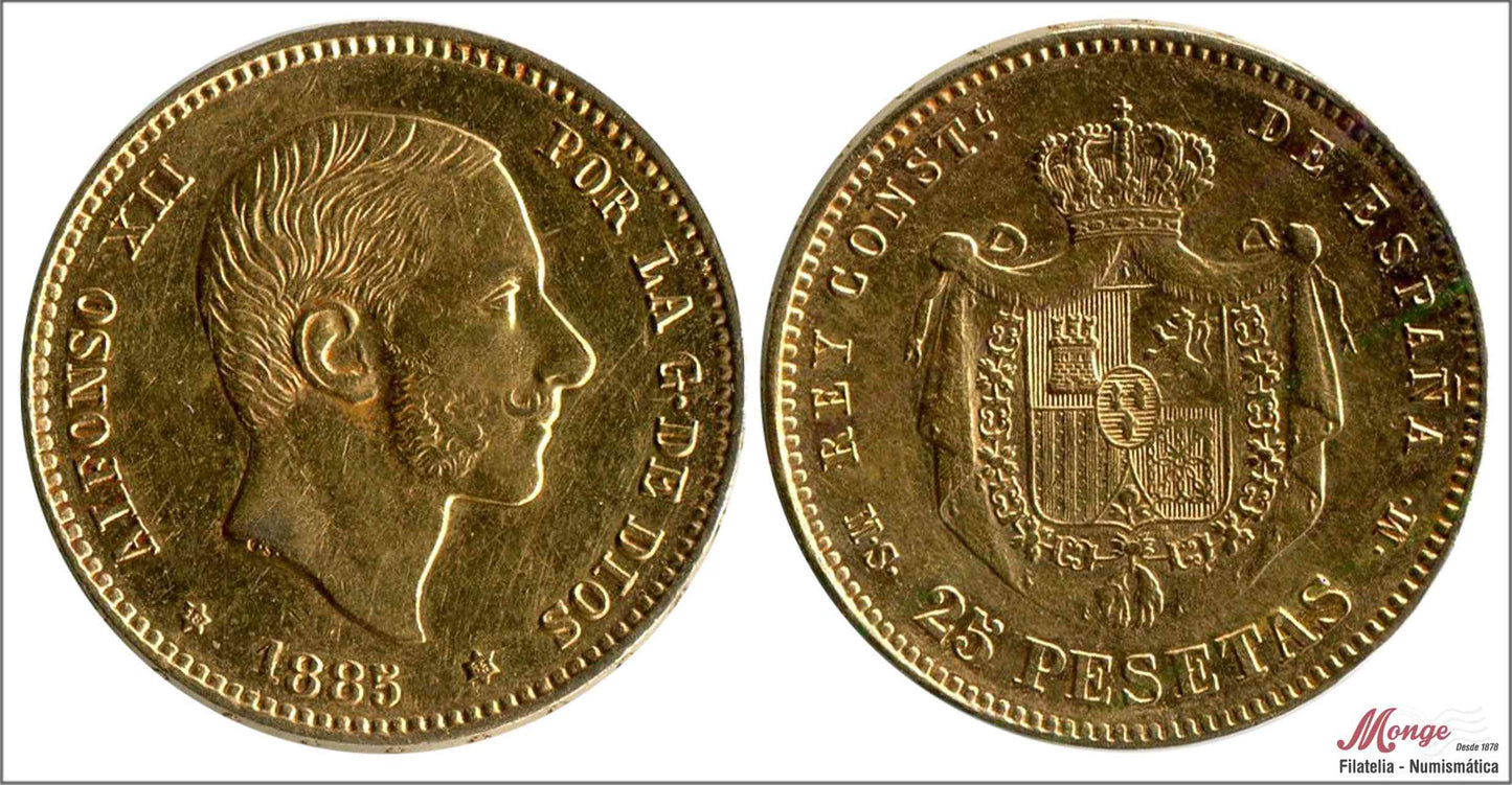 España - 1885 - Alfonso XII - Nº 00183 - EBC / XF - 25 pesetas 1885 (*18*85) MSM oro