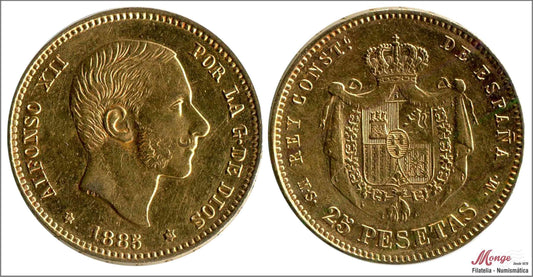 España - 1885 - Alfonso XII - Nº 00183 - EBC / XF - 25 pesetas 1885 (*18*85) MSM oro